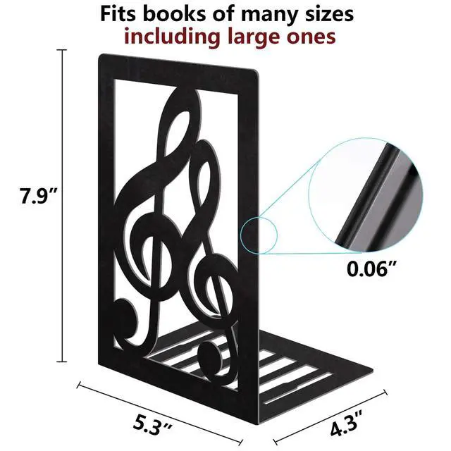 Alt view image 7 of 7 - Metal Bookend,Musical Note Heavy Book Ends for Shelves | Non-Skid Bookshelf Holder,Home Decorative Bookends for Heavy Books, Music Lover Gifts