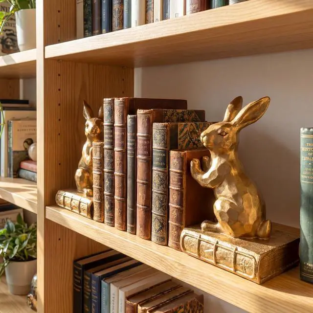 Alt view image 5 of 7 - 2 Pcs Decorative Rabbit Bookends for Shelves, Bunny Gift Book Ends for Heavy Books Animal Stopper Retriever Statues Bookends with Anti-Slip Base for Book Lover Home Bookshelf, Bronze