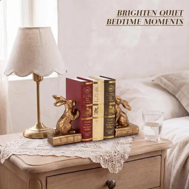 Alt view image 6 of 7 - 2 Pcs Decorative Rabbit Bookends for Shelves, Bunny Gift Book Ends for Heavy Books Animal Stopper Retriever Statues Bookends with Anti-Slip Base for Book Lover Home Bookshelf, Bronze