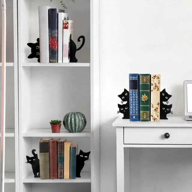 Alt view image 2 of 7 - 6pcs Black Cat Metal Bookends Cute Cats Bookends for Shelves, Bookshelf Decorative Home Office Desk, Bookstore, Bookshelf Decor Cat and Reading Lovers Gift