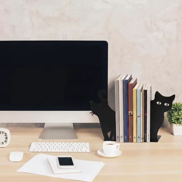Alt view image 5 of 7 - 6pcs Black Cat Metal Bookends Cute Cats Bookends for Shelves, Bookshelf Decorative Home Office Desk, Bookstore, Bookshelf Decor Cat and Reading Lovers Gift
