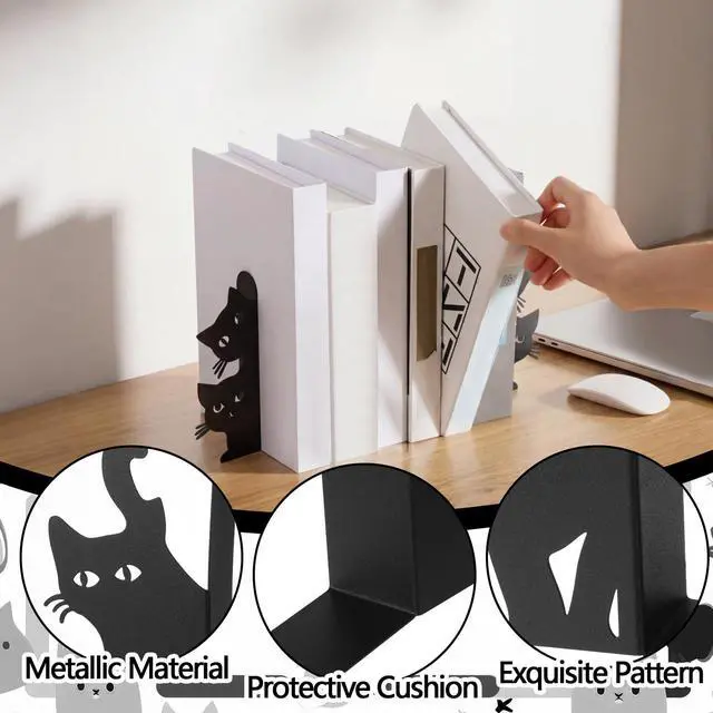 Alt view image 6 of 7 - 6pcs Black Cat Metal Bookends Cute Cats Bookends for Shelves, Bookshelf Decorative Home Office Desk, Bookstore, Bookshelf Decor Cat and Reading Lovers Gift