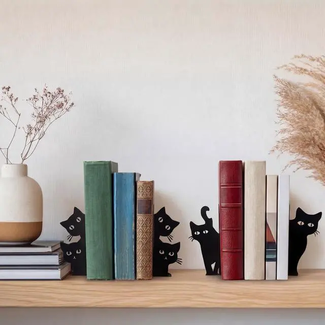 Alt view image 7 of 7 - 6pcs Black Cat Metal Bookends Cute Cats Bookends for Shelves, Bookshelf Decorative Home Office Desk, Bookstore, Bookshelf Decor Cat and Reading Lovers Gift