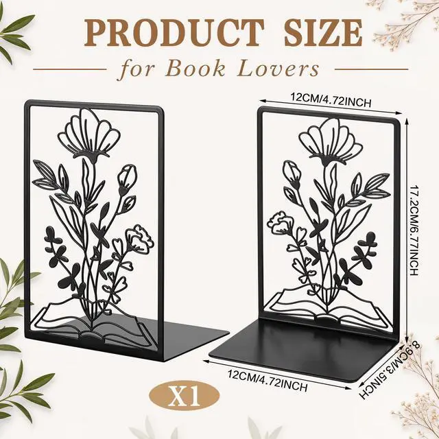 Alt view image 2 of 7 - Book Lover Gifts Metal Book Shelf Accessories Bookends | Metal Book Ends TBR Storage Bookends for Shelves Decorative Bookworm Librarian Readers Booklover Bookish Reading Accessory