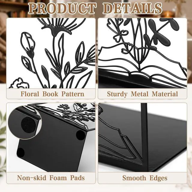 Alt view image 3 of 7 - Book Lover Gifts Metal Book Shelf Accessories Bookends | Metal Book Ends TBR Storage Bookends for Shelves Decorative Bookworm Librarian Readers Booklover Bookish Reading Accessory