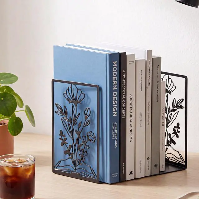 Alt view image 4 of 7 - Book Lover Gifts Metal Book Shelf Accessories Bookends | Metal Book Ends TBR Storage Bookends for Shelves Decorative Bookworm Librarian Readers Booklover Bookish Reading Accessory