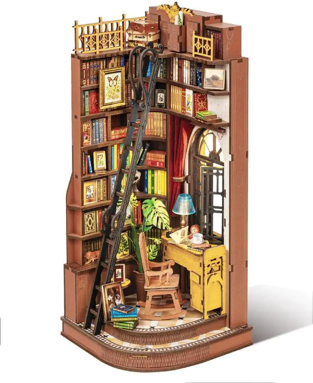 Main image of DIY Book Nook Kit Silent Corner Study, 3D Puzzles Creative British Bookend Bookshelf Decor for Adults, Tiny House Miniature Kits Model Building Kits, DIY Crafts/Gifts for Teens & Book Lovers