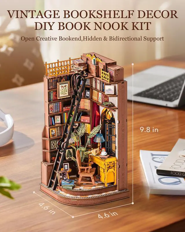 Alt view image 2 of 7 - DIY Book Nook Kit Silent Corner Study, 3D Puzzles Creative British Bookend Bookshelf Decor for Adults, Tiny House Miniature Kits Model Building Kits, DIY Crafts/Gifts for Teens & Book Lovers