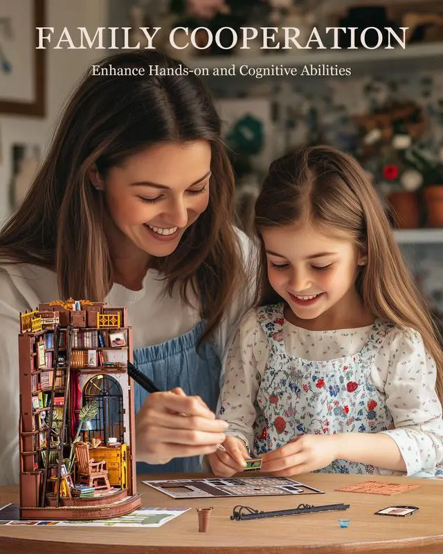 Alt view image 7 of 7 - DIY Book Nook Kit Silent Corner Study, 3D Puzzles Creative British Bookend Bookshelf Decor for Adults, Tiny House Miniature Kits Model Building Kits, DIY Crafts/Gifts for Teens & Book Lovers
