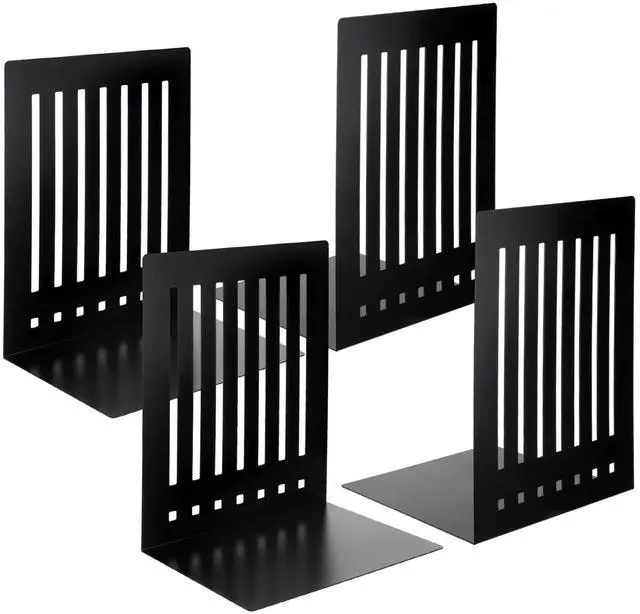 Main image of 4 Pcs 10 Inch Heavy Duty Bookends Non-Skid Base Large Heavy Duty Book Ends Stopper for Office Books Vinyl Records Shelves Binders (Black)