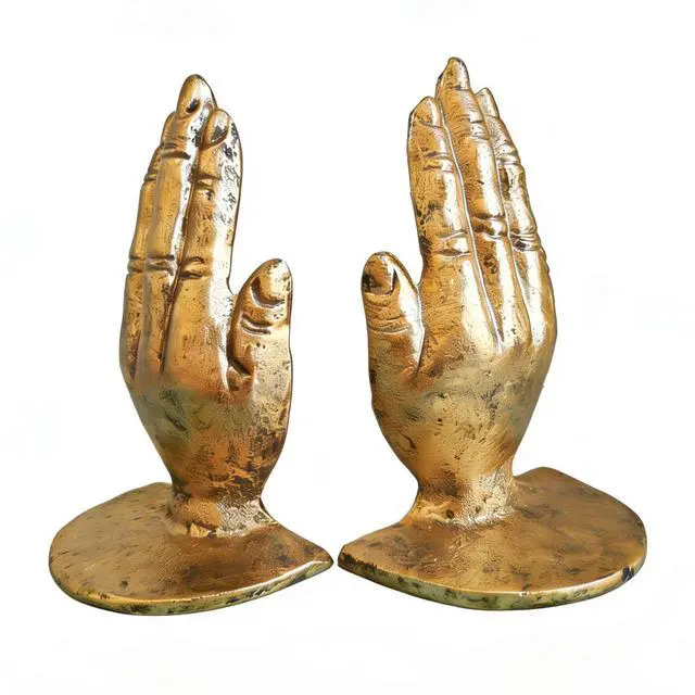 Alt view image 4 of 6 - Hand Bookends Decorative, Heavy Duty Cast Iron Book Holder, Prayer Hand Book Ends for Shelves Living Room Home Decor Office, Antique Gold, 1 Pair/2Pieces