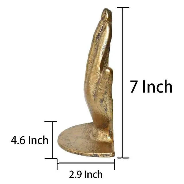 Alt view image 3 of 6 - Hand Bookends Decorative, Heavy Duty Cast Iron Book Holder, Prayer Hand Book Ends for Shelves Living Room Home Decor Office, Antique Gold, 1 Pair/2Pieces