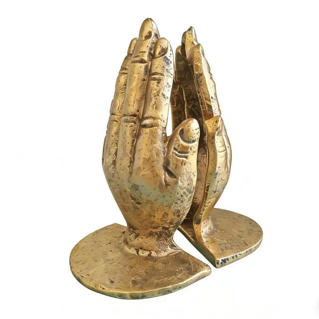 Alt view image 5 of 6 - Hand Bookends Decorative, Heavy Duty Cast Iron Book Holder, Prayer Hand Book Ends for Shelves Living Room Home Decor Office, Antique Gold, 1 Pair/2Pieces