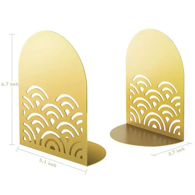 Alt view image 3 of 4 - Ukiyoe Auspicious Clouds Bookends for Books,1 Pair Metal Wavy Pattern Book Holders for Office Shelves Adults Gift(Gold)