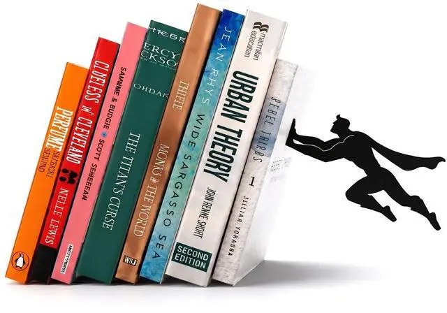 Main image of Stylish Metal Bookend in Black - Book Holder for Any Angle, Shelf, Desk, Desk - Decorative Book Organiser Book Holder - The Coolest Gift Idea (Superhero)