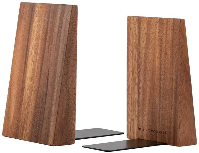 Main image of Muso Wood Book Ends, Thickened Wooden Bookends for Heavy Books, Creative Decorative Bookends for Shelves, Non-Skid Book Ends, Handmade Acacia Wood Bookends | Thickened Non-Skid Design