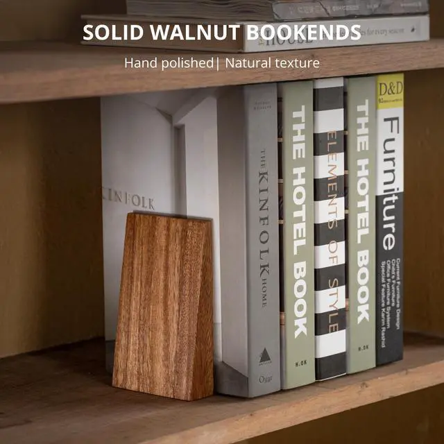 Alt view image 2 of 7 - Muso Wood Book Ends, Thickened Wooden Bookends for Heavy Books, Creative Decorative Bookends for Shelves, Non-Skid Book Ends, Handmade Acacia Wood Bookends | Thickened Non-Skid Design
