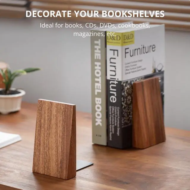 Alt view image 3 of 7 - Muso Wood Book Ends, Thickened Wooden Bookends for Heavy Books, Creative Decorative Bookends for Shelves, Non-Skid Book Ends, Handmade Acacia Wood Bookends | Thickened Non-Skid Design