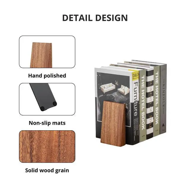 Alt view image 5 of 7 - Muso Wood Book Ends, Thickened Wooden Bookends for Heavy Books, Creative Decorative Bookends for Shelves, Non-Skid Book Ends, Handmade Acacia Wood Bookends | Thickened Non-Skid Design