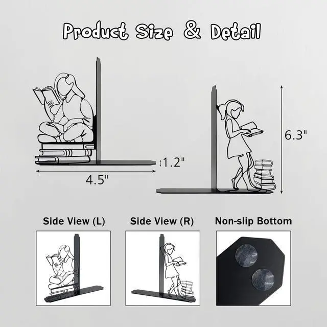 Alt view image 2 of 6 - Cute Bookends Decorative, Durable Metal Book Holders with Timeless Appeal, Black, 1 Piece, 6.3x4.5x1.2 inches