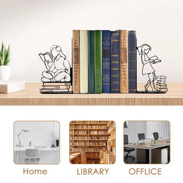 Alt view image 6 of 6 - Cute Bookends Decorative, Durable Metal Book Holders with Timeless Appeal, Black, 1 Piece, 6.3x4.5x1.2 inches