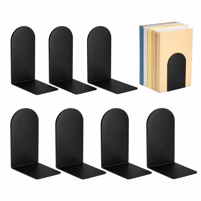 Main image of 6 Pcs Modern Metal Book Ends for Shelves Small Bookends Book Shelf Organizer Minimalist Design Stopper to Hold Books for Home Office (Black, 5.5 * 3.75 * 2.25inch)