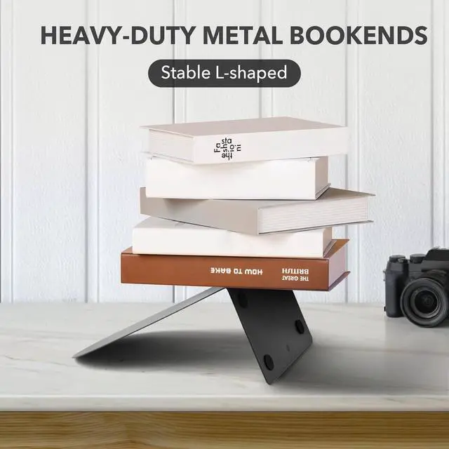 Alt view image 6 of 7 - 6 Pcs Modern Metal Book Ends for Shelves Small Bookends Book Shelf Organizer Minimalist Design Stopper to Hold Books for Home Office (Black, 5.5 * 3.75 * 2.25inch)