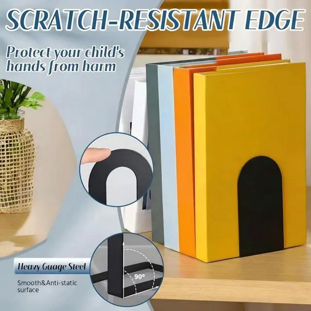 Alt view image 5 of 7 - 6 Pcs Modern Metal Book Ends for Shelves Small Bookends Book Shelf Organizer Minimalist Design Stopper to Hold Books for Home Office (Black, 5.5 * 3.75 * 2.25inch)
