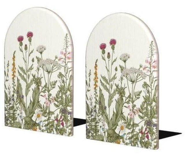 Alt view image 2 of 7 - Wild Flower Herbs Bookends Decorative Antique Floral Book Ends for Shelves Heavy Books Holder Organizer Non-Slip Desk Book End for Kids Room Office School Kitchen Home Desktop Decor 1 Pairs