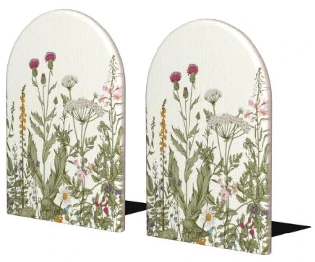 Main image of Wild Flower Herbs Bookends Decorative Antique Floral Book Ends for Shelves Heavy Books Holder Organizer Non-Slip Desk Book End for Kids Room Office School Kitchen Home Desktop Decor 1 Pairs
