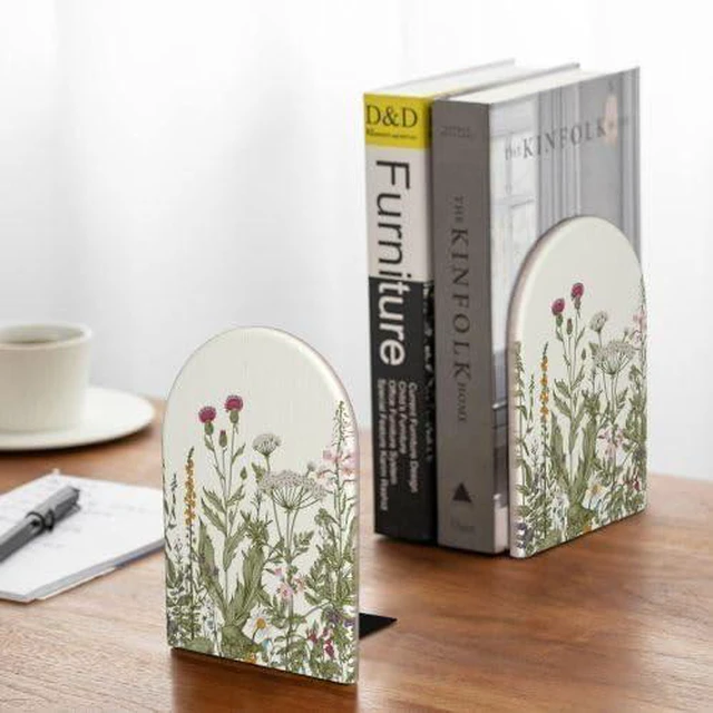 Alt view image 5 of 7 - Wild Flower Herbs Bookends Decorative Antique Floral Book Ends for Shelves Heavy Books Holder Organizer Non-Slip Desk Book End for Kids Room Office School Kitchen Home Desktop Decor 1 Pairs