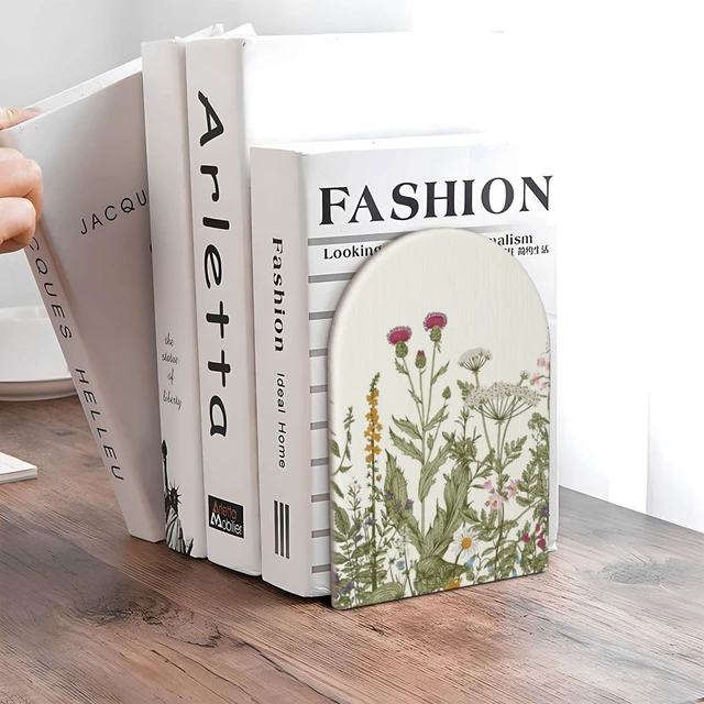 Alt view image 6 of 7 - Wild Flower Herbs Bookends Decorative Antique Floral Book Ends for Shelves Heavy Books Holder Organizer Non-Slip Desk Book End for Kids Room Office School Kitchen Home Desktop Decor 1 Pairs