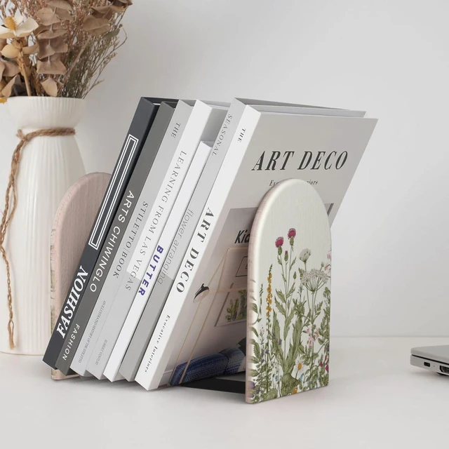 Alt view image 7 of 7 - Wild Flower Herbs Bookends Decorative Antique Floral Book Ends for Shelves Heavy Books Holder Organizer Non-Slip Desk Book End for Kids Room Office School Kitchen Home Desktop Decor 1 Pairs