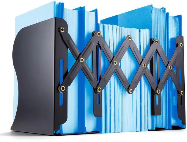 Main image of Adjustable Bookends, Expandable 4"-18", Black. | 4 to 18-Inch, Book Ends for Shelves, Office Book Supports for Books, Binders, Flexible Shelf Organization