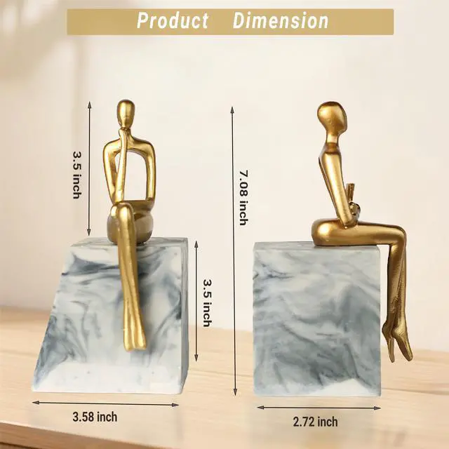 Alt view image 3 of 7 - Book Ends for Shelves to Hold Books,Heavy Duty Thinker Abstract Statue | Decorative Bookends for Home Office Bookshelf, Gift for Book Lovers,1 Pair