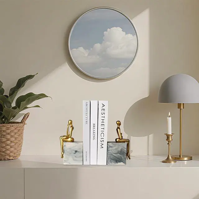 Alt view image 5 of 7 - Book Ends for Shelves to Hold Books,Heavy Duty Thinker Abstract Statue | Decorative Bookends for Home Office Bookshelf, Gift for Book Lovers,1 Pair