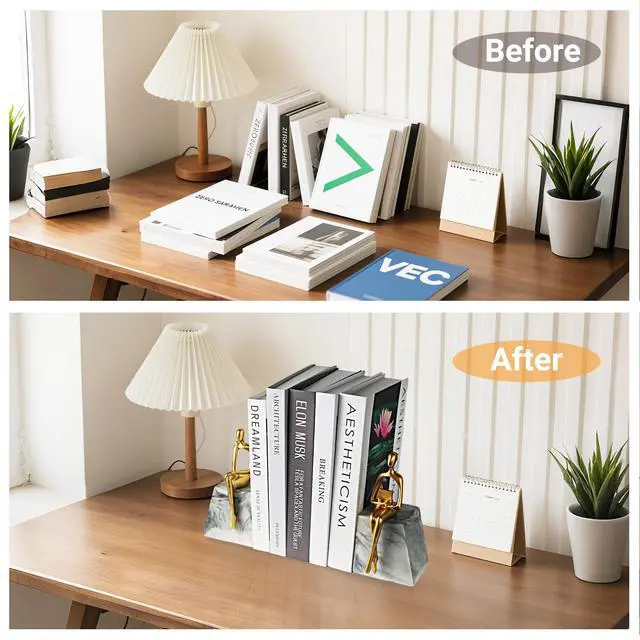 Alt view image 6 of 7 - Book Ends for Shelves to Hold Books,Heavy Duty Thinker Abstract Statue | Decorative Bookends for Home Office Bookshelf, Gift for Book Lovers,1 Pair