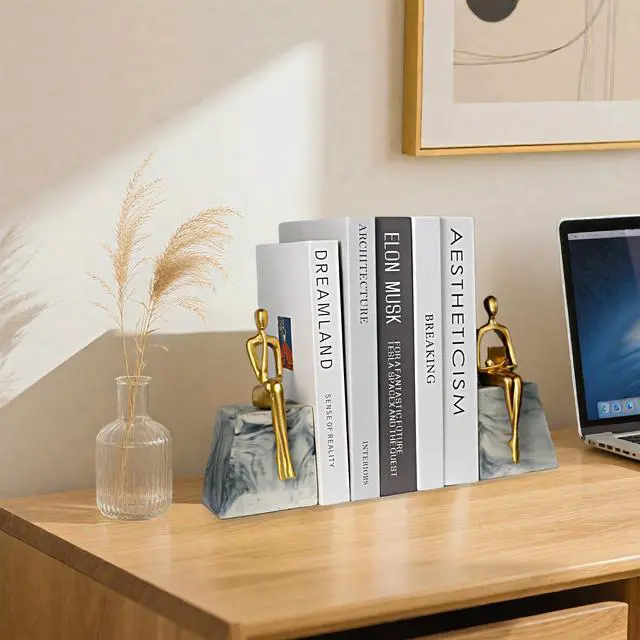 Alt view image 7 of 7 - Book Ends for Shelves to Hold Books,Heavy Duty Thinker Abstract Statue | Decorative Bookends for Home Office Bookshelf, Gift for Book Lovers,1 Pair