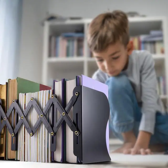 Alt view image 4 of 4 - Adjustable Bookends, Expandable 4"-18", Black. | 4 to 18-Inch, Book Ends for Shelves, Office Book Supports for Books, Binders, Flexible Shelf Organization