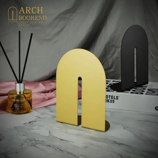 Alt view image 2 of 4 - Runway Gold Bookends for Books,1 Pair Metal Book Holders for Office Shelves Adults & Kids Gift(Gold)