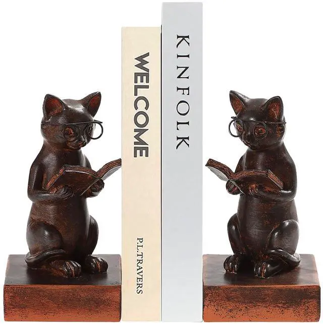 Main image of Cat Decorative Bookends, Set of 2 Book Ends for Heavy Books | Vintage Cat Meditation Book Stopper for Shelves | Heavy Duty Book Ends for Home Office Deck Shelf Library