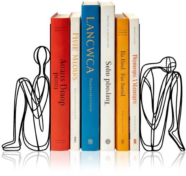 Main image of Bookends, 2 Pcs, Metal, for Home Office Desk Shelves Abstract | Decorative Book Ends Non-Skid Book Stoppers Holder 1 Pair Gifts for Reading Enthusiasts Library Decor