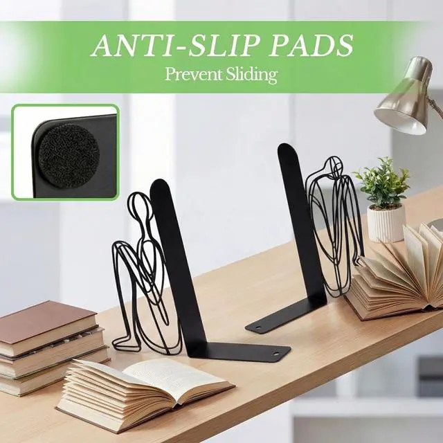 Alt view image 3 of 7 - Bookends, 2 Pcs, Metal, for Home Office Desk Shelves Abstract | Decorative Book Ends Non-Skid Book Stoppers Holder 1 Pair Gifts for Reading Enthusiasts Library Decor