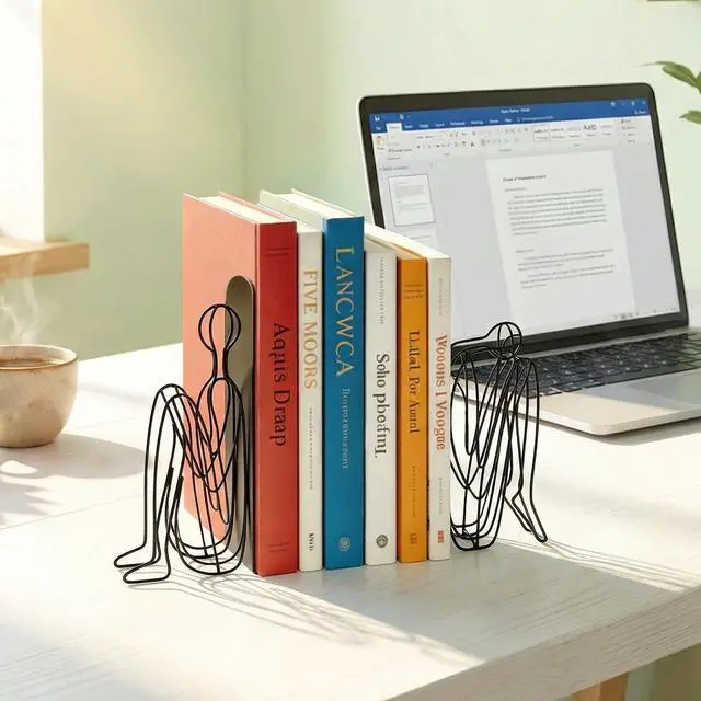 Alt view image 5 of 7 - Bookends, 2 Pcs, Metal, for Home Office Desk Shelves Abstract | Decorative Book Ends Non-Skid Book Stoppers Holder 1 Pair Gifts for Reading Enthusiasts Library Decor