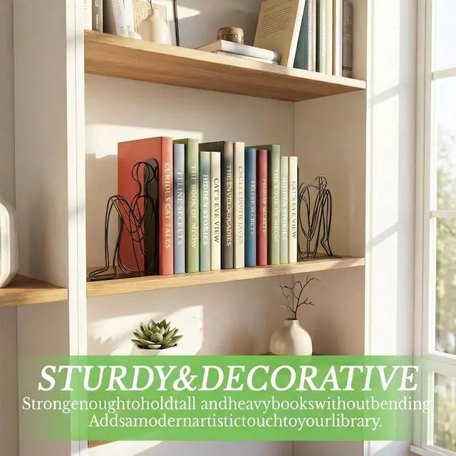 Alt view image 4 of 7 - Bookends, 2 Pcs, Metal, for Home Office Desk Shelves Abstract | Decorative Book Ends Non-Skid Book Stoppers Holder 1 Pair Gifts for Reading Enthusiasts Library Decor