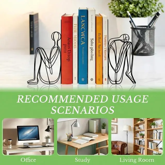 Alt view image 6 of 7 - Bookends, 2 Pcs, Metal, for Home Office Desk Shelves Abstract | Decorative Book Ends Non-Skid Book Stoppers Holder 1 Pair Gifts for Reading Enthusiasts Library Decor