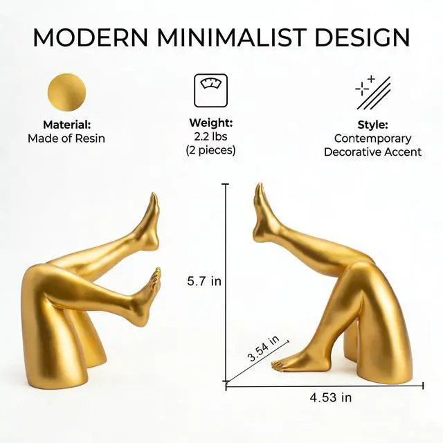 Alt view image 4 of 7 - Minimalist Leg Sculpture Bookends for Shelves, Decorative Gold Book Ends, Modern Aesthetic Bookshelf Decor, Resin Book Stoppers for Home Office/Library Decoration