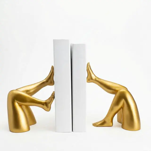 Alt view image 7 of 7 - Minimalist Leg Sculpture Bookends for Shelves, Decorative Gold Book Ends, Modern Aesthetic Bookshelf Decor, Resin Book Stoppers for Home Office/Library Decoration