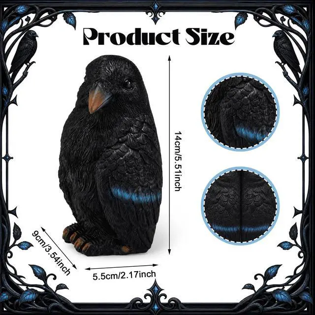 Alt view image 2 of 7 - Gothic Raven Crow Bookends Pair, Vintage Dark Style Sculpture Book Stopper, Raven Book Holder Figurine, Macabre Art Statue Decor for Shelf Desktop Home Office Halloween Ornament Gift
