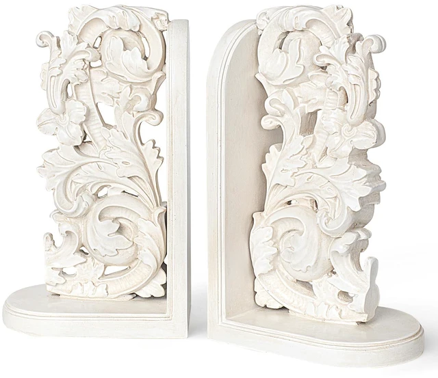 Main image of Vintage Heavy Duty Bookends, Decorative Book Ends for Heavy Books, Unique Rustic Bookend Supports for Shelves, Stopper for Books/Movies/CD, Farmhouse Decoration, Distressed White